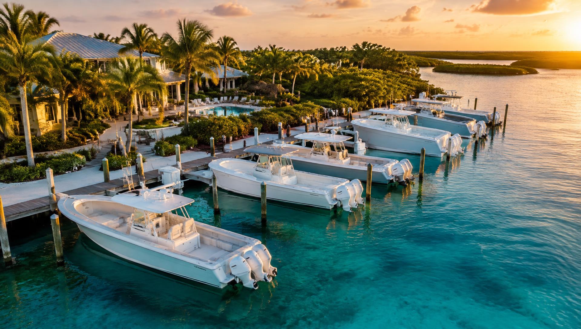 Private marina at sunset